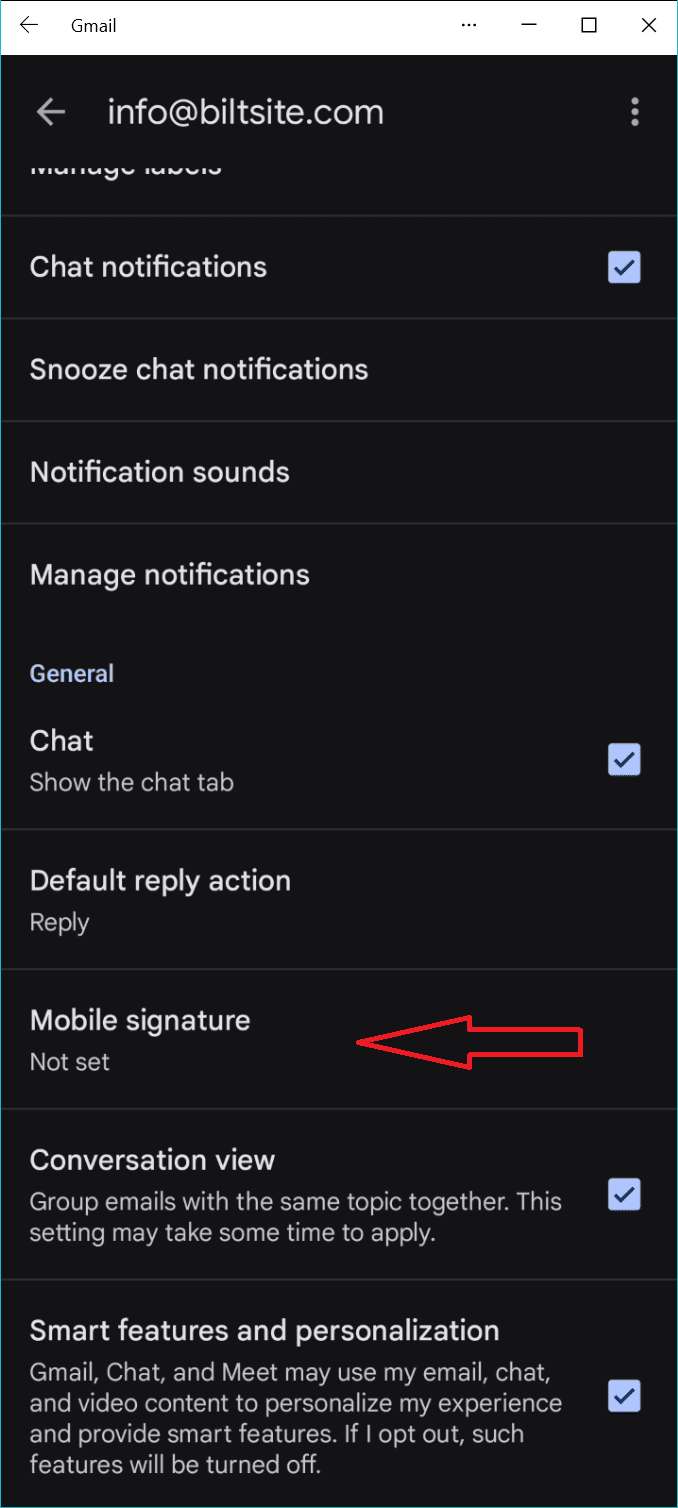 Step 3 adding the signature to the mobile gmail app 2